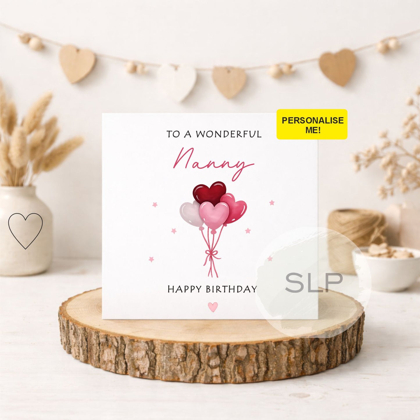 Personalised Birthday Card – Any Name & Any Age | Heart Balloon Birthday Card | Custom Birthday Card for Her, Mum, Nana, Friend