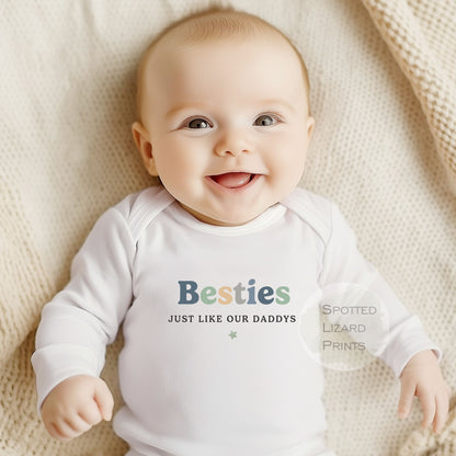 Besties Just like our Mums, Matching Baby Vests, Sleepsuit or T-shirt, Best Friends Matching Top. Besties forever, baby friends