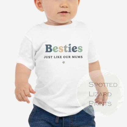 Besties Just like our Mums, Matching Baby Vests, Sleepsuit or T-shirt, Best Friends Matching Top. Besties forever, baby friends