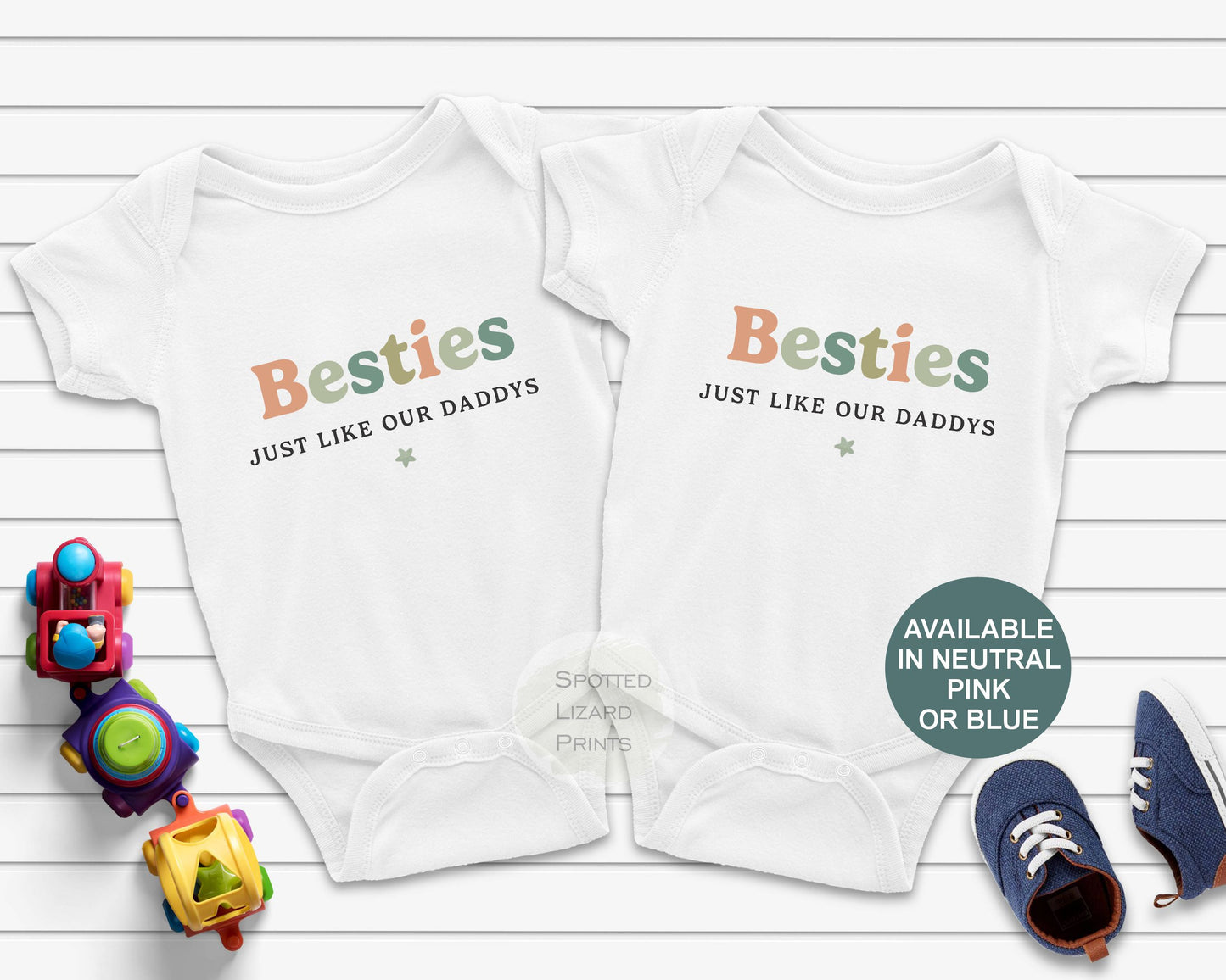Besties Just like our Mums, Matching Baby Vests, Sleepsuit or T-shirt, Best Friends Matching Top. Besties forever, baby friends