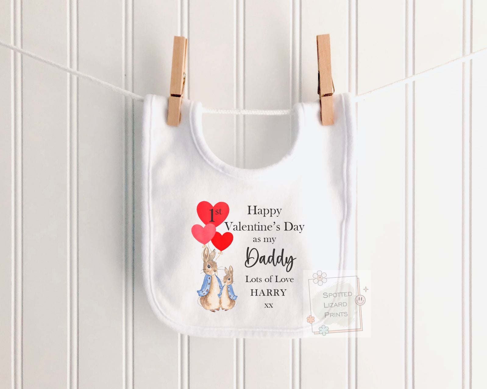 Personalised Baby 1st Valentine’s Day Outfit, First Valentine as My Daddy, Baby Vest Sleepsuit Bib Jumper T-Shirt, Peter Rabbit Style
