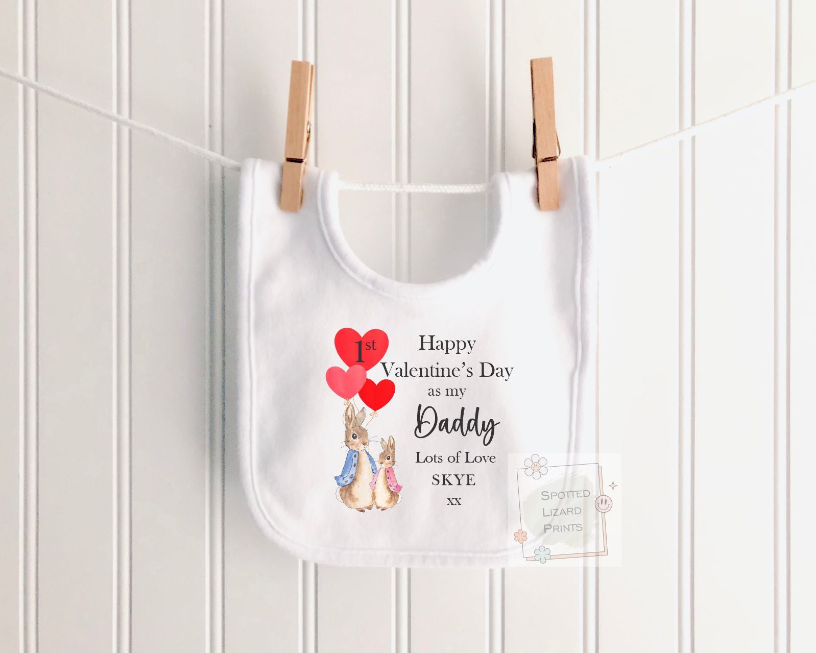 Personalised Baby 1st Valentine’s Day Outfit, First Valentine as My Daddy, Baby Vest Sleepsuit Bib Jumper T-Shirt, Peter Rabbit Style