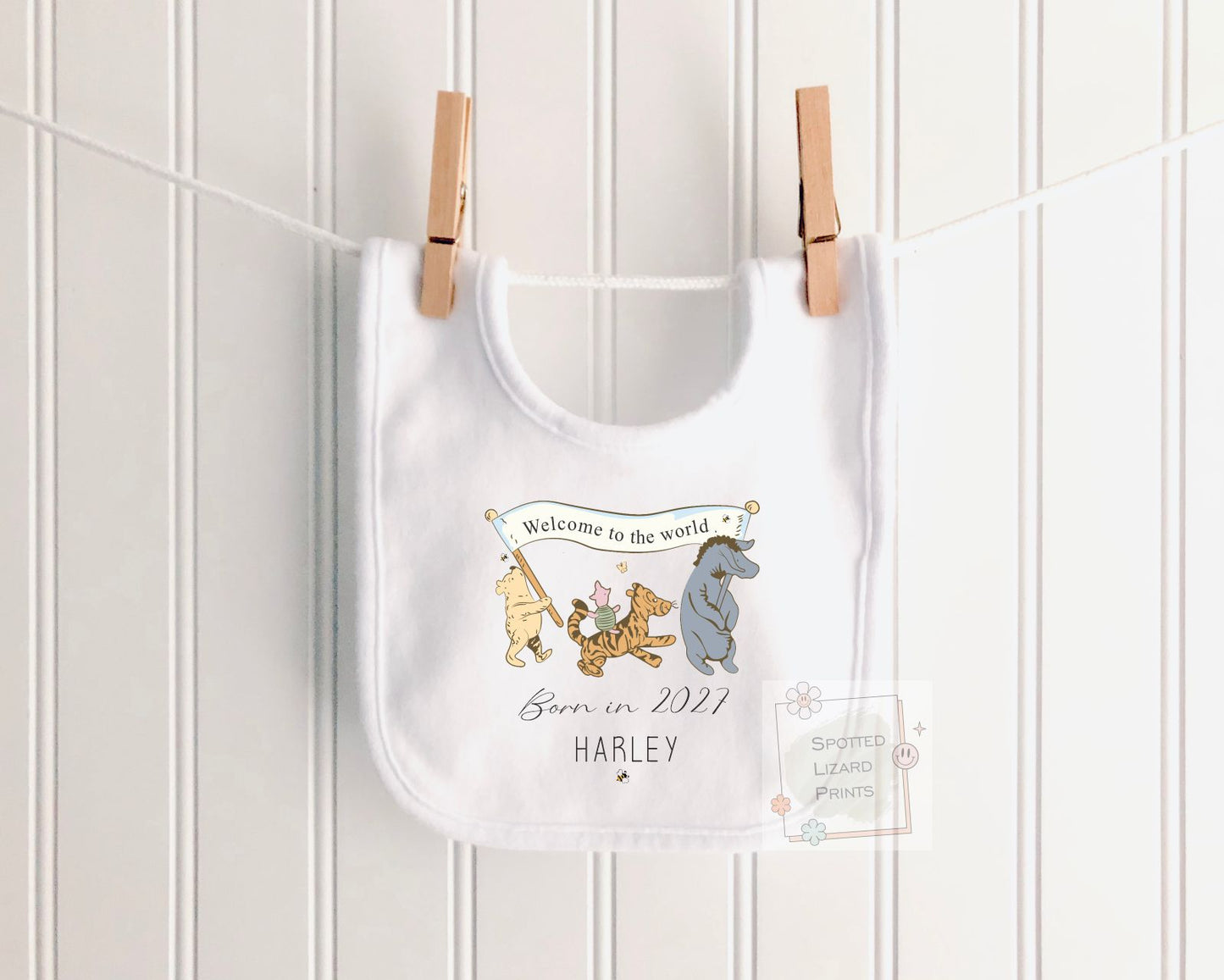Personalised Winnie the Pooh Baby Bodysuit | Born in 2027 Baby Outfit | New Baby Gift | Custom Baby Name Sleepsuit | Welcome to the World