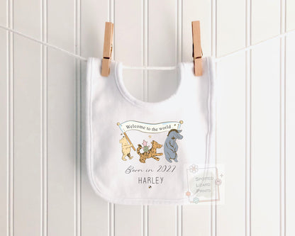 Personalised Winnie the Pooh Baby Bodysuit | Born in 2027 Baby Outfit | New Baby Gift | Custom Baby Name Sleepsuit | Welcome to the World