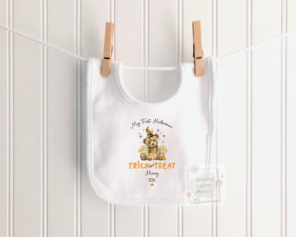 Personalised First Halloween Baby Outfit | My 1st Halloween Sleepsuit, Vest or T-shirt - Halloween Teddy Trick or Treat