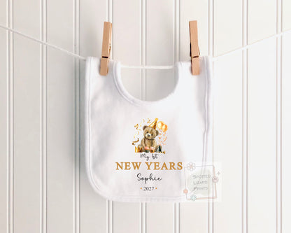 Personalised First New Years Eve Baby Outfit- My First New Years Eve Sleepsuit or Vest - 1st New Year Teddy