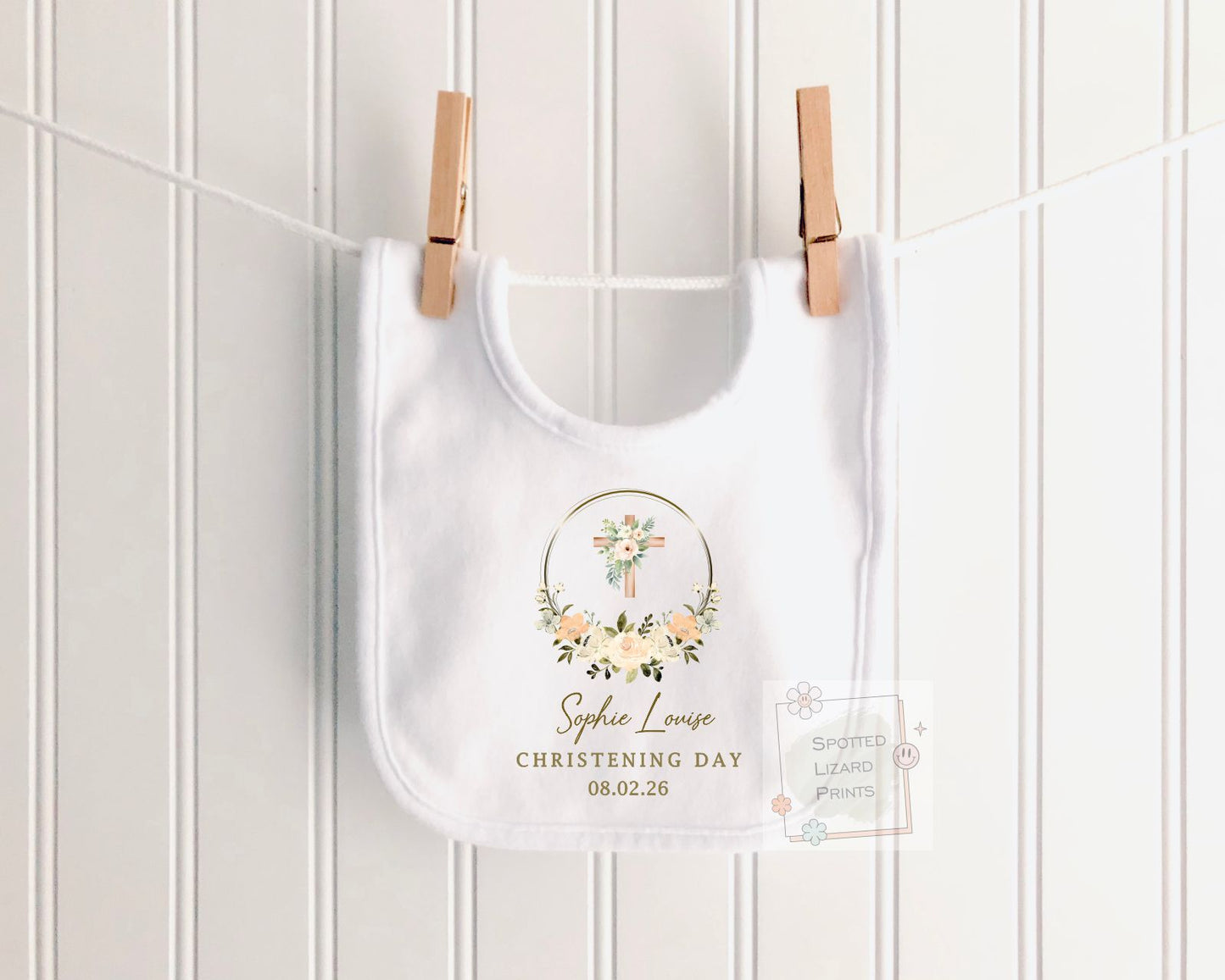 Personalised Christening Outfit, Christening Day Baby Sleepsuit, Baptism Gift, Floral Cross Baby Vest, Naming Day Outfit, Baby Keepsake