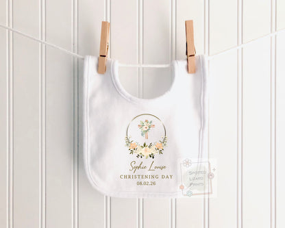 Personalised Christening Outfit, Christening Day Baby Sleepsuit, Baptism Gift, Floral Cross Baby Vest, Naming Day Outfit, Baby Keepsake