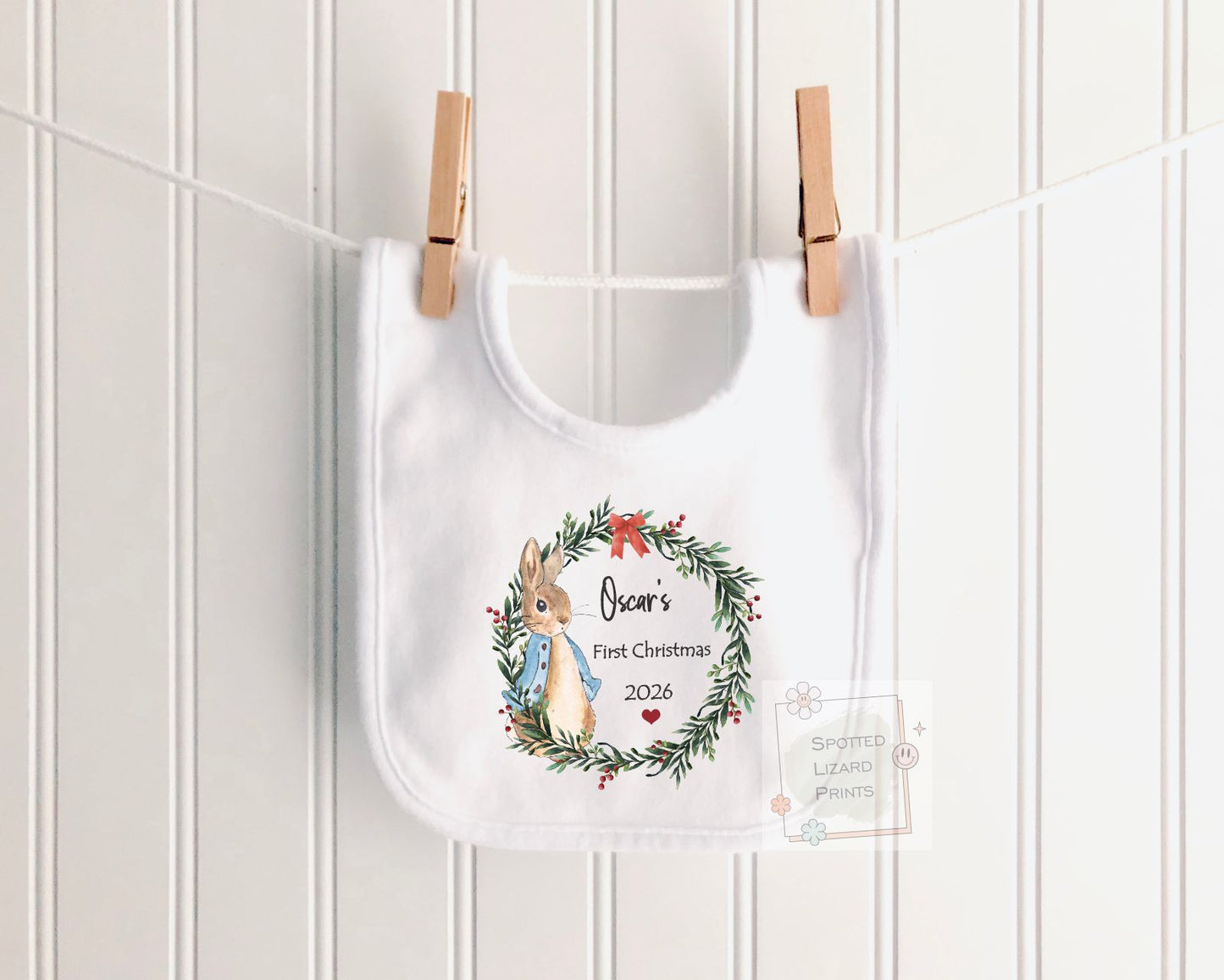 Personalised Peter Rabbit 1st Christmas Baby Outfit - Baby Sleepsuit or Vest - My First Christmas