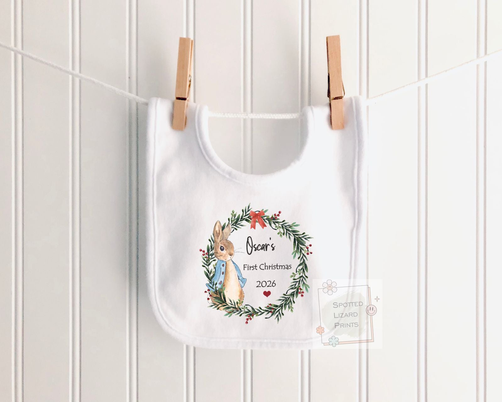 Personalised Peter Rabbit 1st Christmas Baby Outfit - Baby Sleepsuit or Vest - My First Christmas