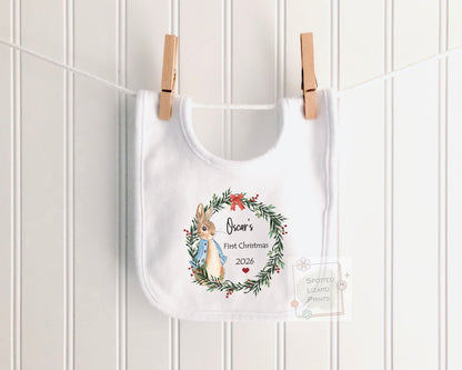 Personalised Peter Rabbit 1st Christmas Baby Outfit - Baby Sleepsuit or Vest - My First Christmas