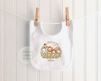 Personalised Born in 2027 Baby Outfit, Safari Animal baby grow, New Baby Arrival Rompersuit, Newborn Baby Gift Baby Grow Personalised
