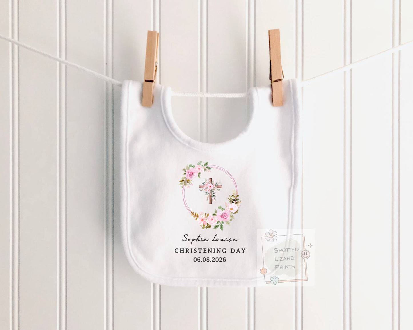 Personalised Christening Baby Vest, Christening Sleepsuit, Custom Baptism Outfit, Baby Dedication Gift, Floral Cross Baby Grow