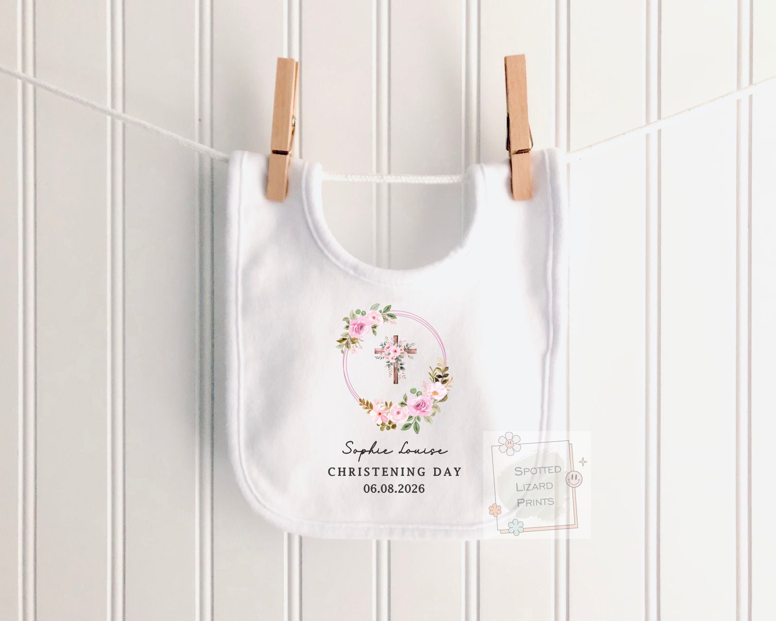 Personalised Christening Baby Vest, Christening Sleepsuit, Custom Baptism Outfit, Baby Dedication Gift, Floral Cross Baby Grow