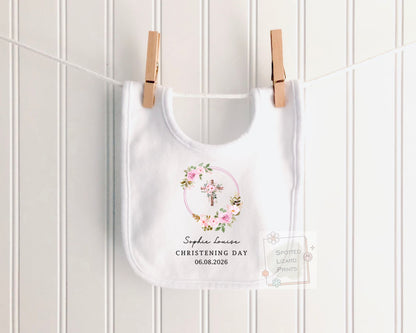 Personalised Christening Baby Vest, Christening Sleepsuit, Custom Baptism Outfit, Baby Dedication Gift, Floral Cross Baby Grow