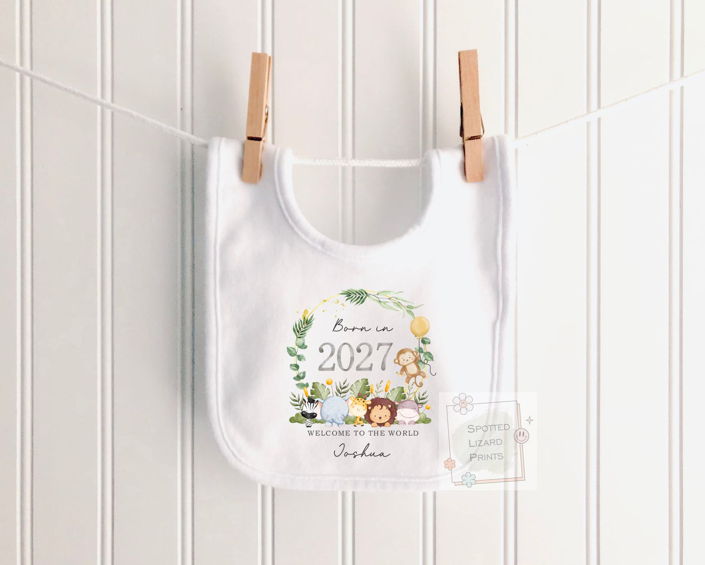 Personalised Born in 2027 Baby Outfit, Coming Home - New baby arrival outfit, Baby Shower Gift - Safari