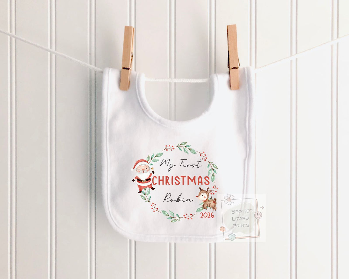 Personalised First Christmas Baby Outfit- My First Christmas Sleepsuit or Vest - 1st Xmas Cute Santa, First Christmas Pyjamas