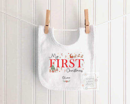 Personalised First Christmas Baby Outfit- My First Christmas Sleepsuit or Vest - 1st Xmas Cute Santa - Personalised baby Gift