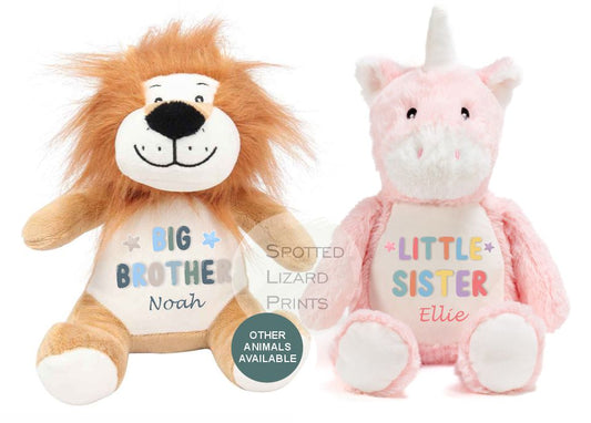Matching Sibling Teddy, Big Sister & Little Sister Unicorn, Big Brother, Little Brother Dinosaur, New Baby Gift Teddy
