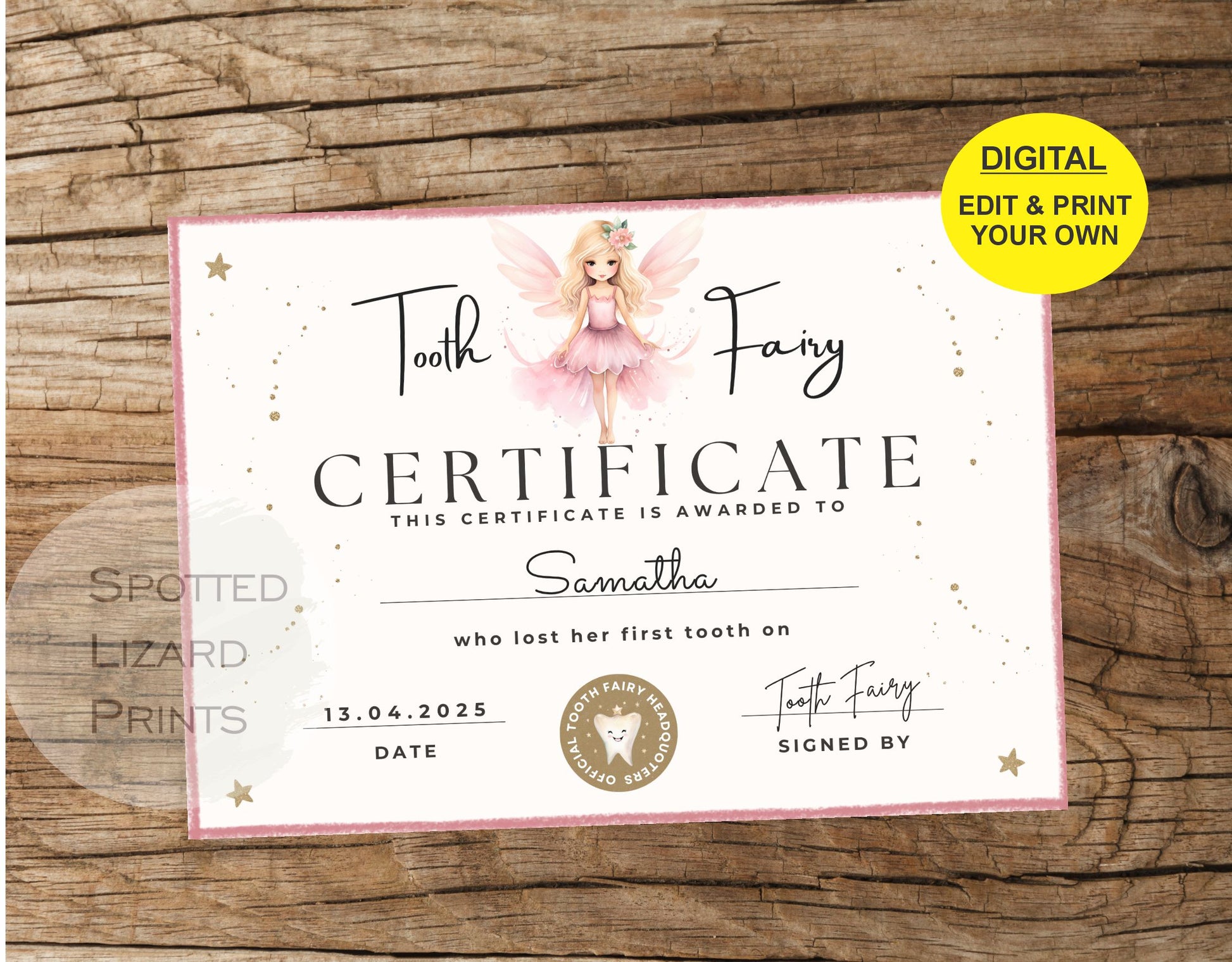 Tooth Fairy certificate