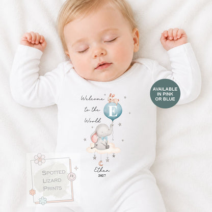 Personalised Baby Name Sleepsuit, Custom New Baby Gift, Welcome to the World Bodysuit, Baby Shower Gift, New Baby Sleepsuit, New Parent Gift
