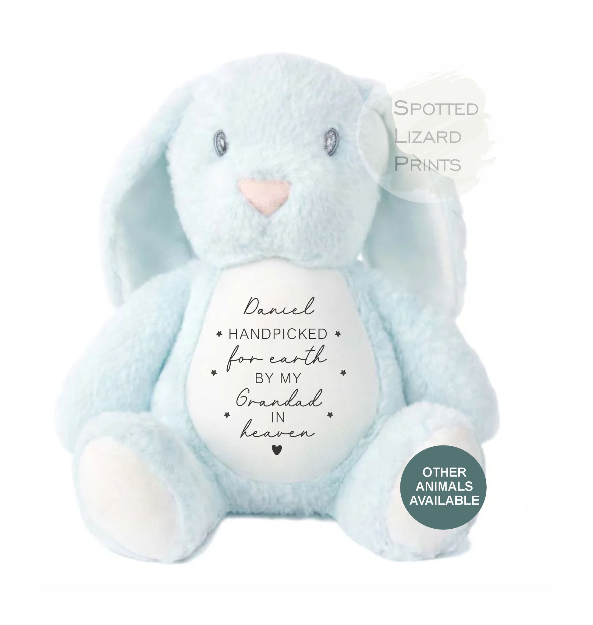 Personalised handpicked for earth by nanny in heaven teddy