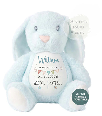 Personalised Soft Toy,New Birth Gift,Baby Shower Gift,New Baby Gift,Baby Keepsake, Baby Boy,Newborn Gift, Bunny Toy, Teddy,New Parents