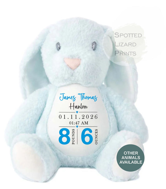Personalised Soft Toy,New Birth Gift,Baby Shower Gift,New Baby Gift,Baby Keepsake, Baby Boy,Newborn Gift, Bunny Toy, Teddy,New Parents