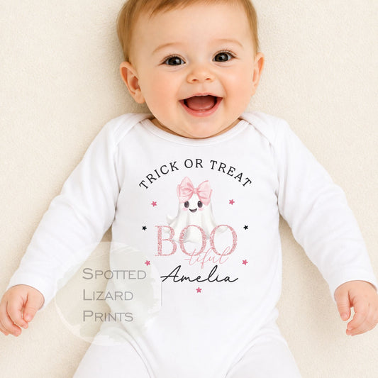 Personalised Cute Ghost Halloween Sweatshirt | Personalised Halloween Jumper for Kids | Ghost Halloween Outfit | Baby Halloween Sweatshirt | Trick or Treat Clothing