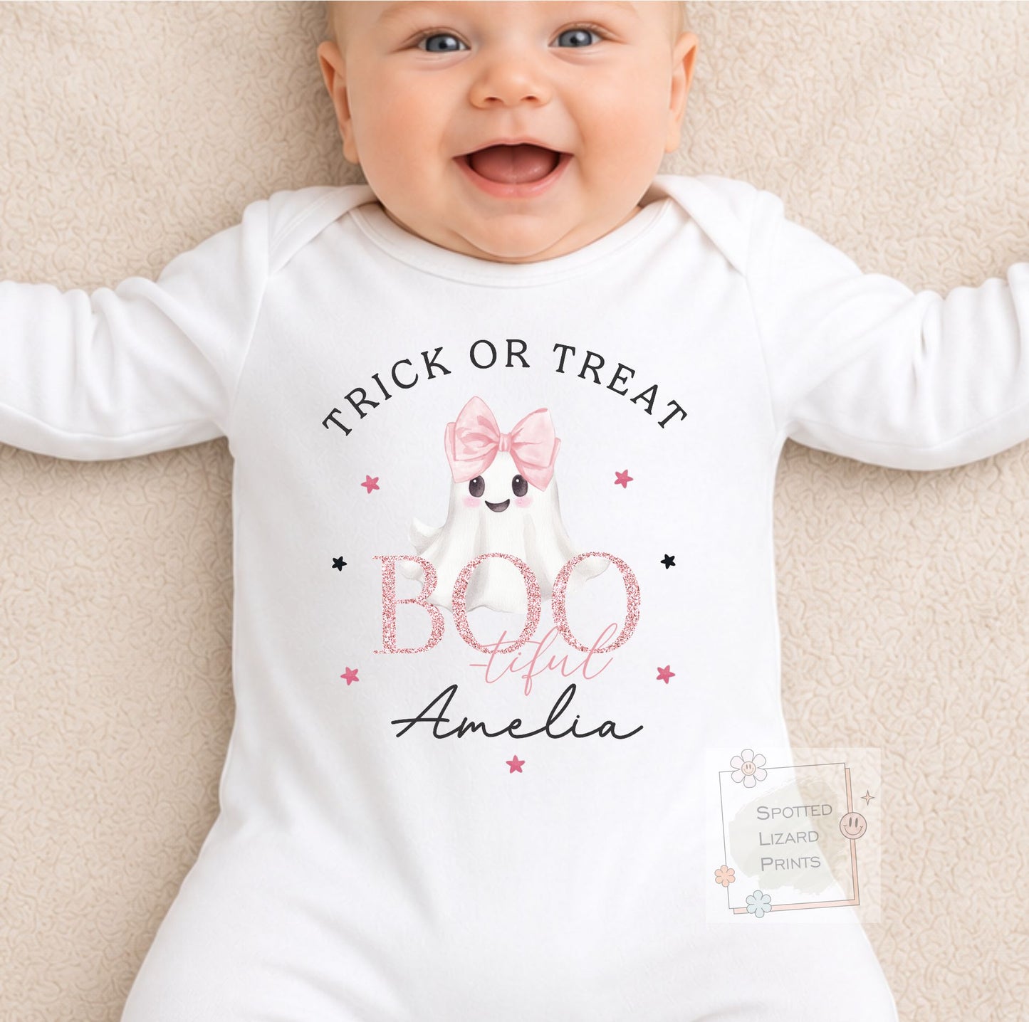 Personalised Cute Ghost Halloween Sweatshirt | Personalised Halloween Jumper for Kids | Ghost Halloween Outfit | Baby Halloween Sweatshirt | Trick or Treat Clothing