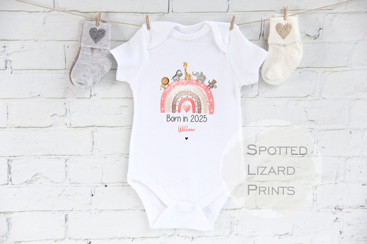 Safari animals Baby clothing personalised with a name born in 2025