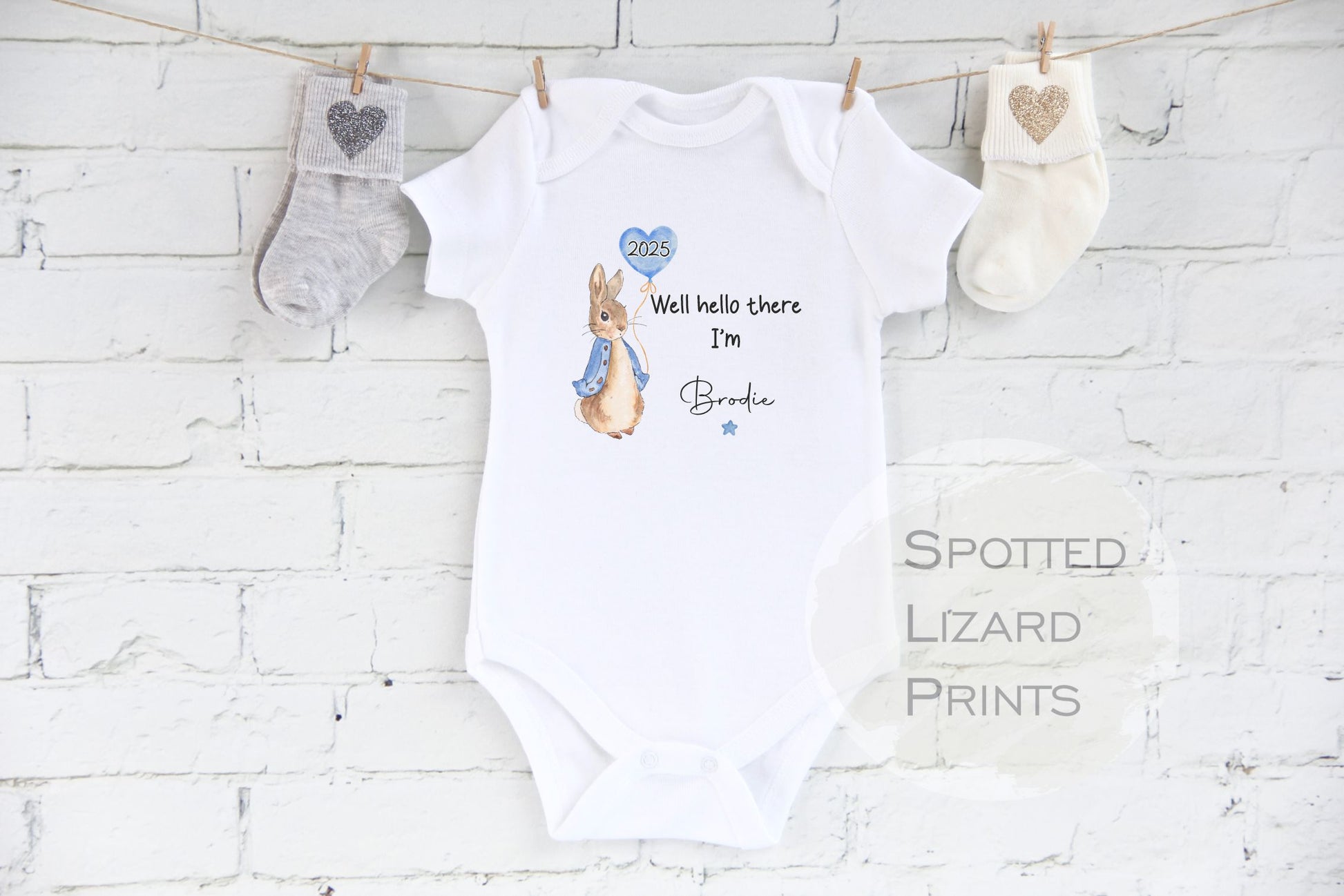 Peter rabbit Baby clothing personalised with a name born in 2025