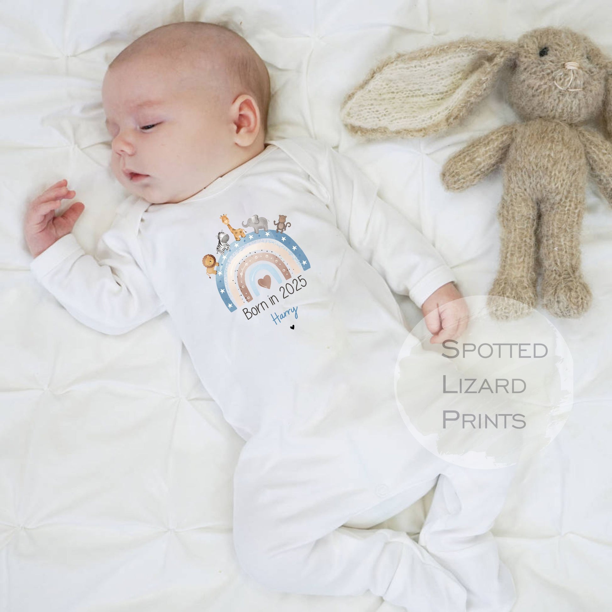 Safari animals Baby clothing personalised with a name born in 2025