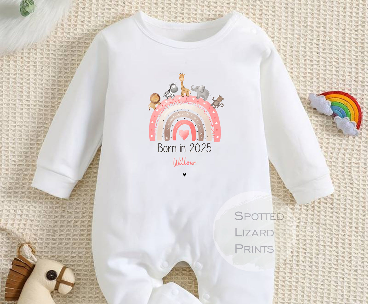 Safari animals Baby clothing personalised with a name born in 2025