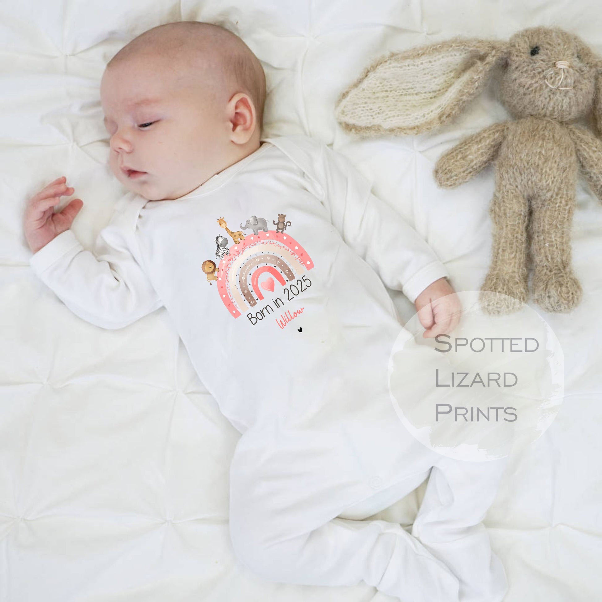 Safari animals Baby clothing personalised with a name born in 2025