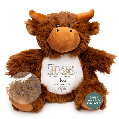 Personalised Born in 2026 Soft Toy Name, Welcome to the World - Baby Shower - Baby Gift - Baby Girl Baby Boy - personalised baby gift