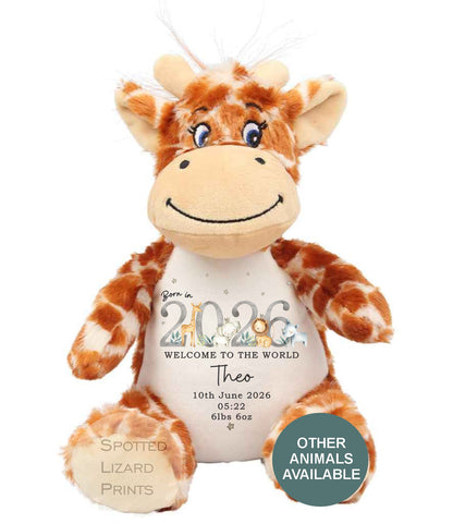 Personalised Born in 2026 Soft Toy Name, Welcome to the World - Baby Shower - Baby Gift - Baby Girl Baby Boy - personalised baby gift