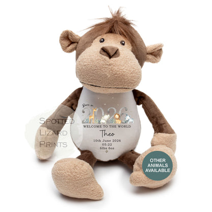 Personalised Born in 2026 Soft Toy Name, Welcome to the World - Baby Shower - Baby Gift - Baby Girl Baby Boy - personalised baby gift