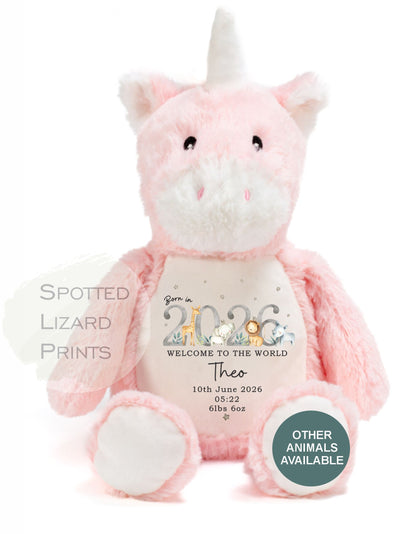 Personalised Born in 2026 Soft Toy Name, Welcome to the World - Baby Shower - Baby Gift - Baby Girl Baby Boy - personalised baby gift