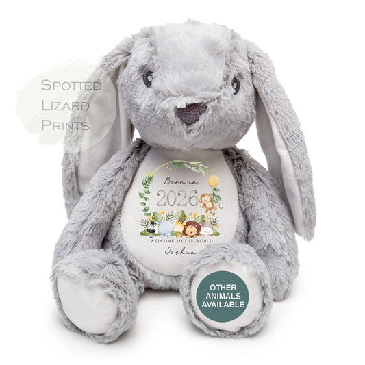 Personalised Born in 2026 Soft Toy Name, Welcome to the World - Baby Shower - Baby Gift - Baby Girl Baby Boy - Higgle Bears