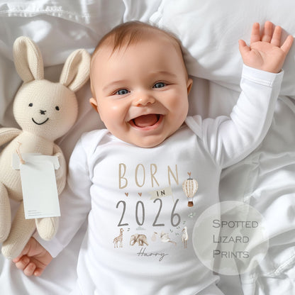 personalised born in 2026 sleepsuit