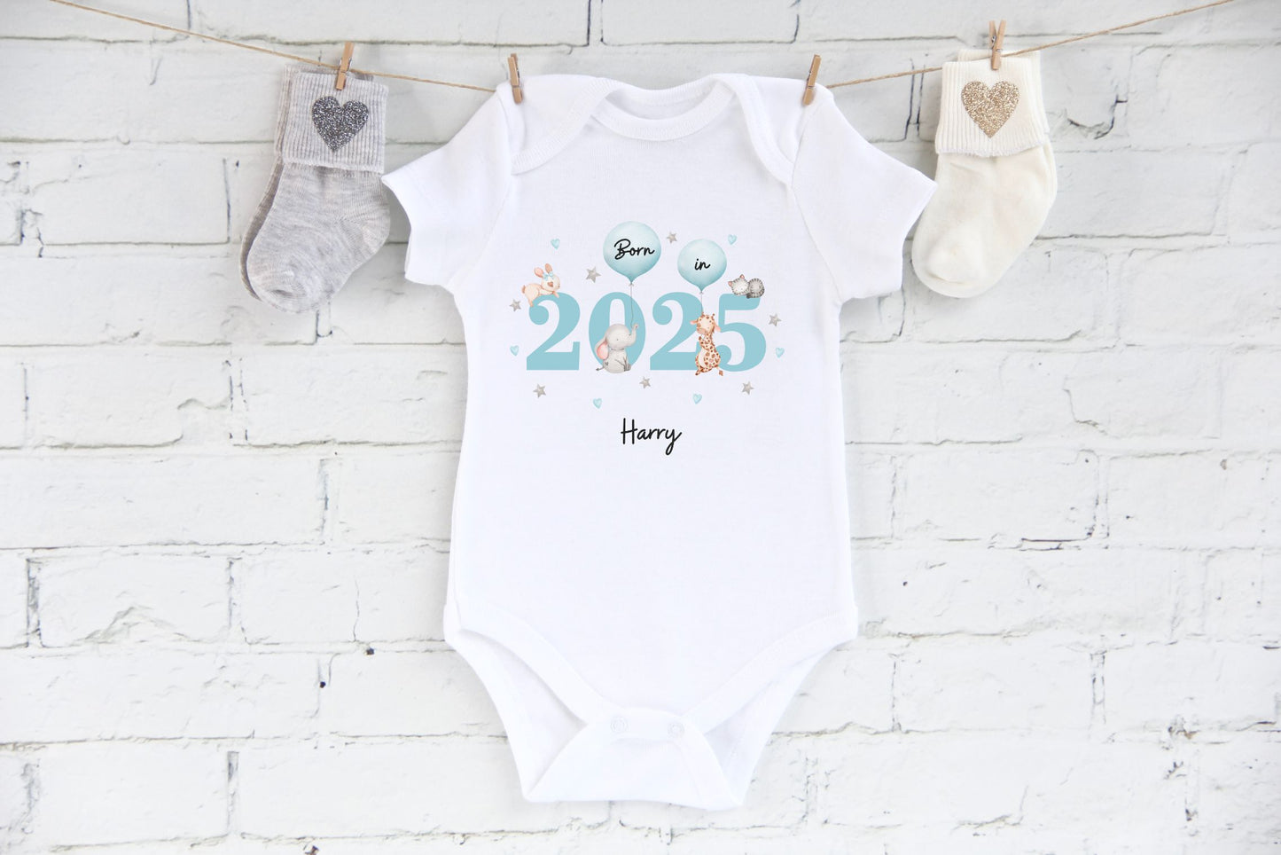 Born in 2025 personalised white Baby Vest