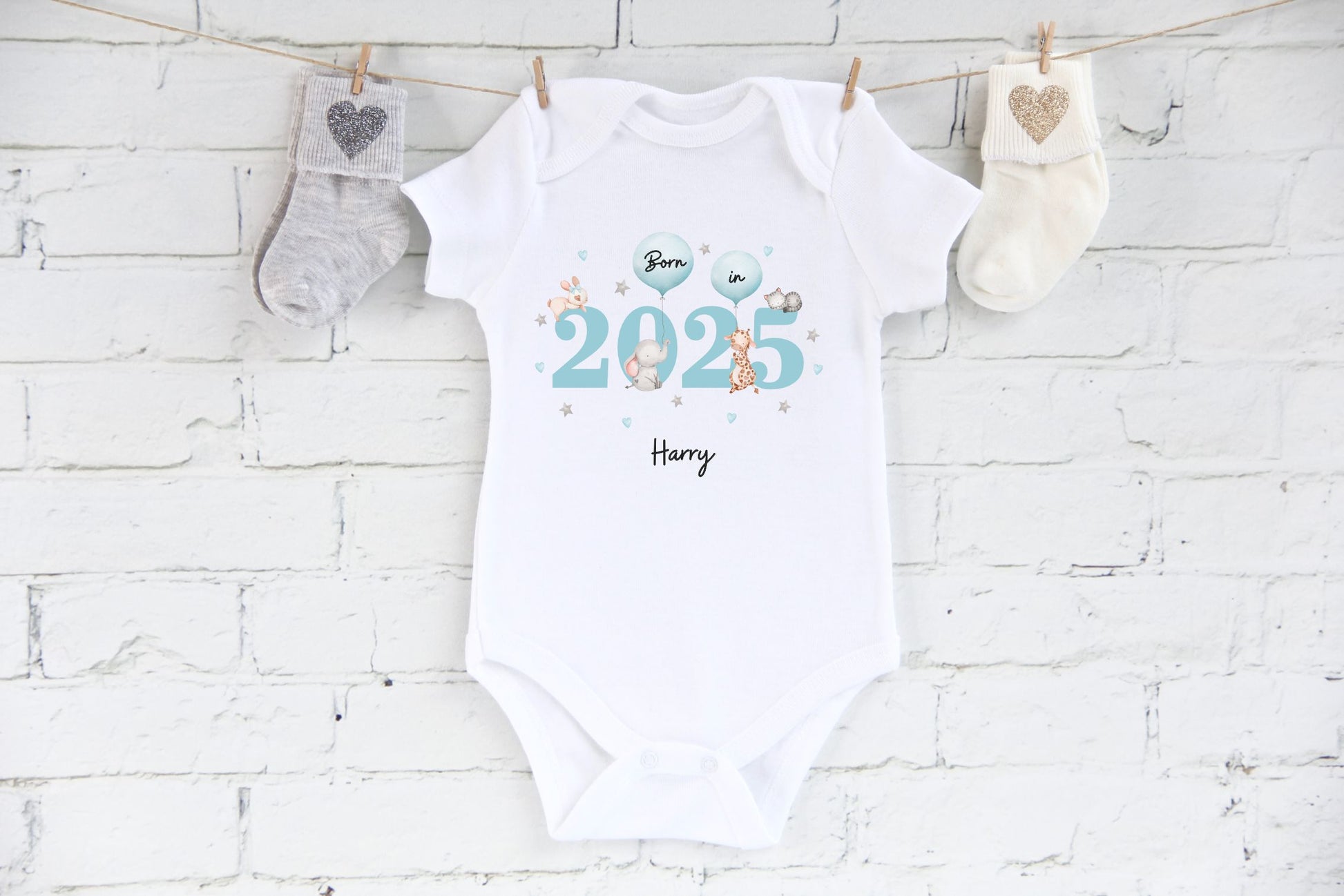 Born in 2025 personalised white Baby Vest