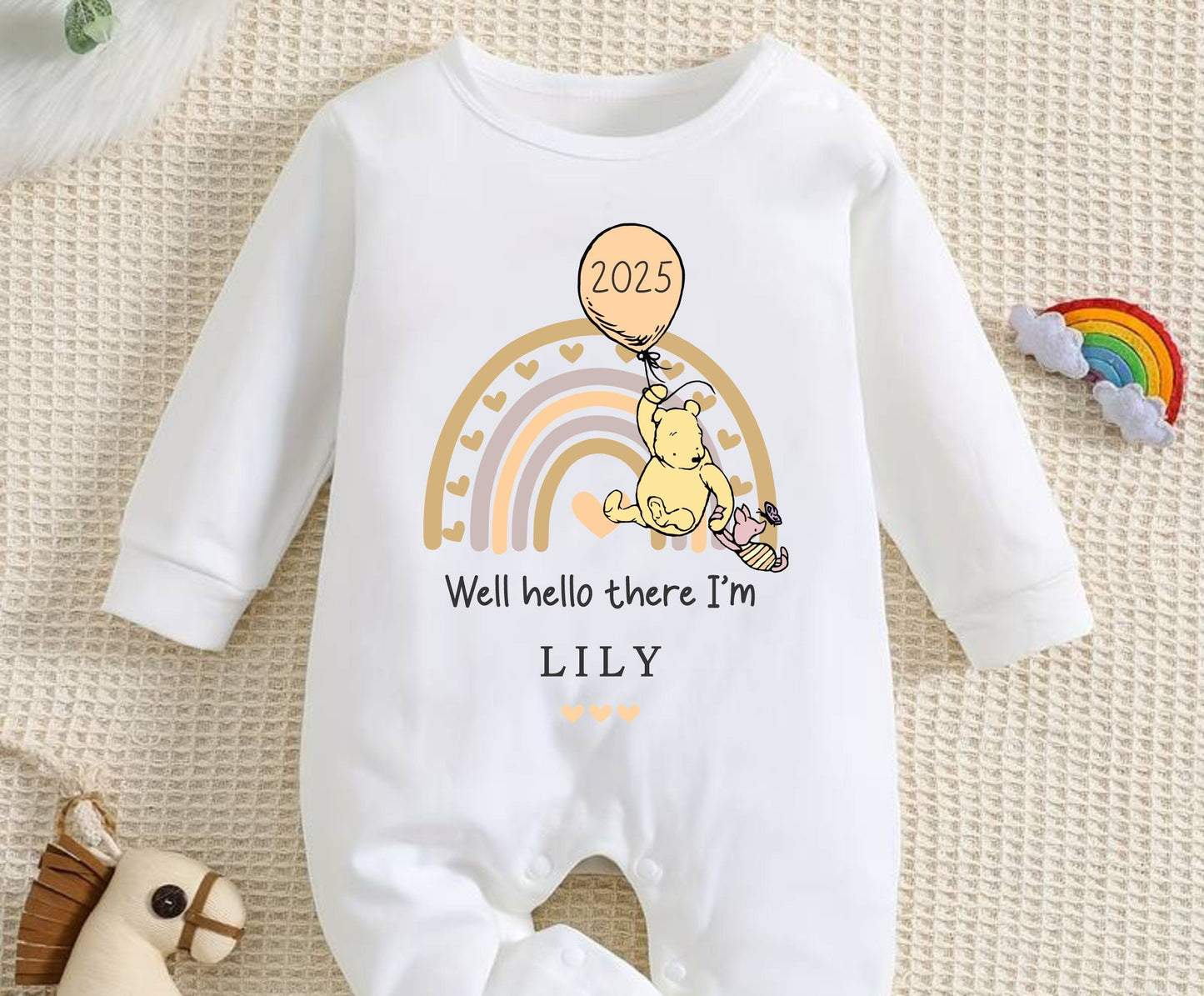 Winnie the Pooh, White Baby Romper Born in 2025