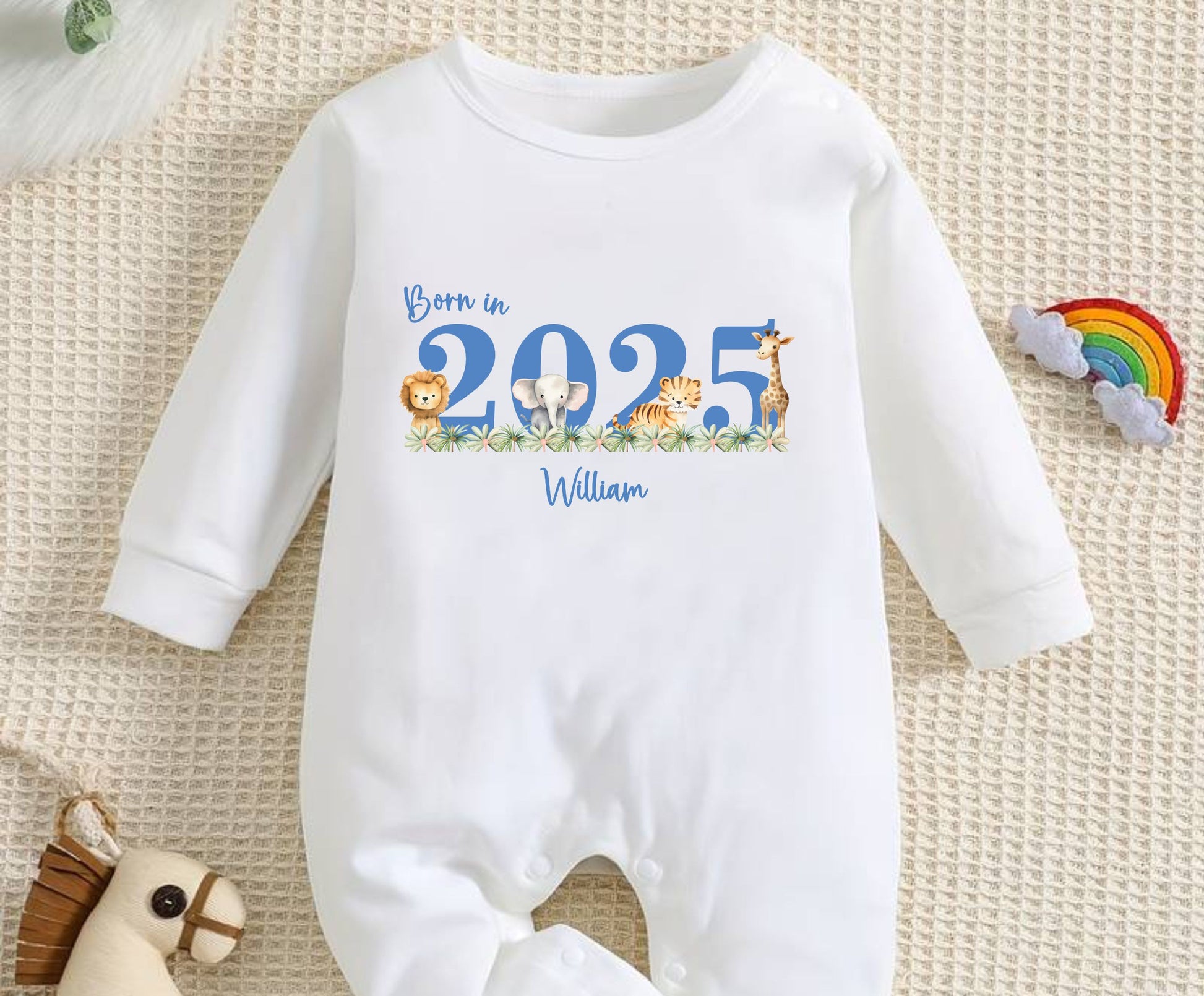 Personalised born in 2025 personalised white Baby rompersuit