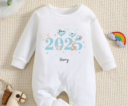 Born in 2025 personalised White Baby Romper