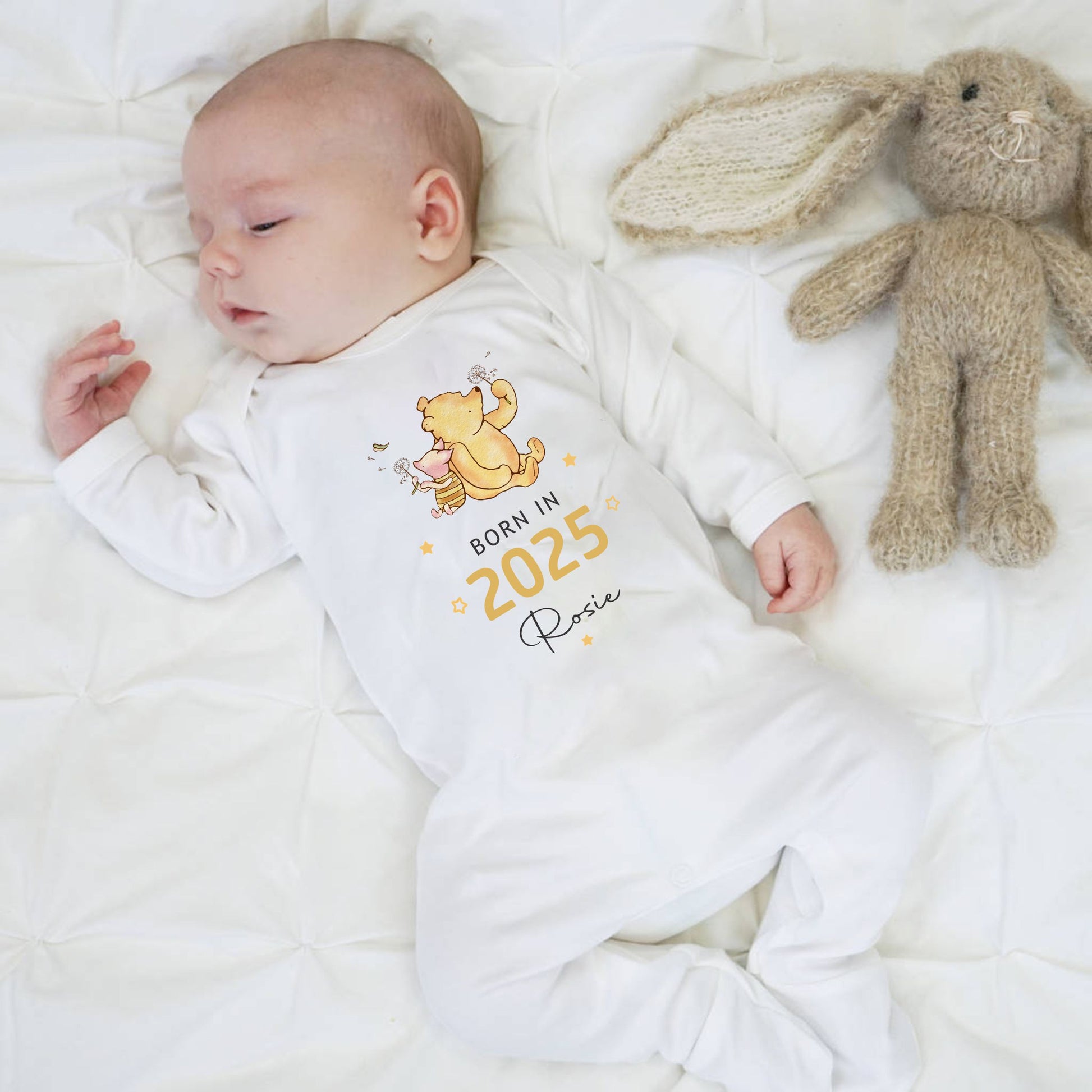 Born in 2025 personalised Winnie the Pooh Baby Romper