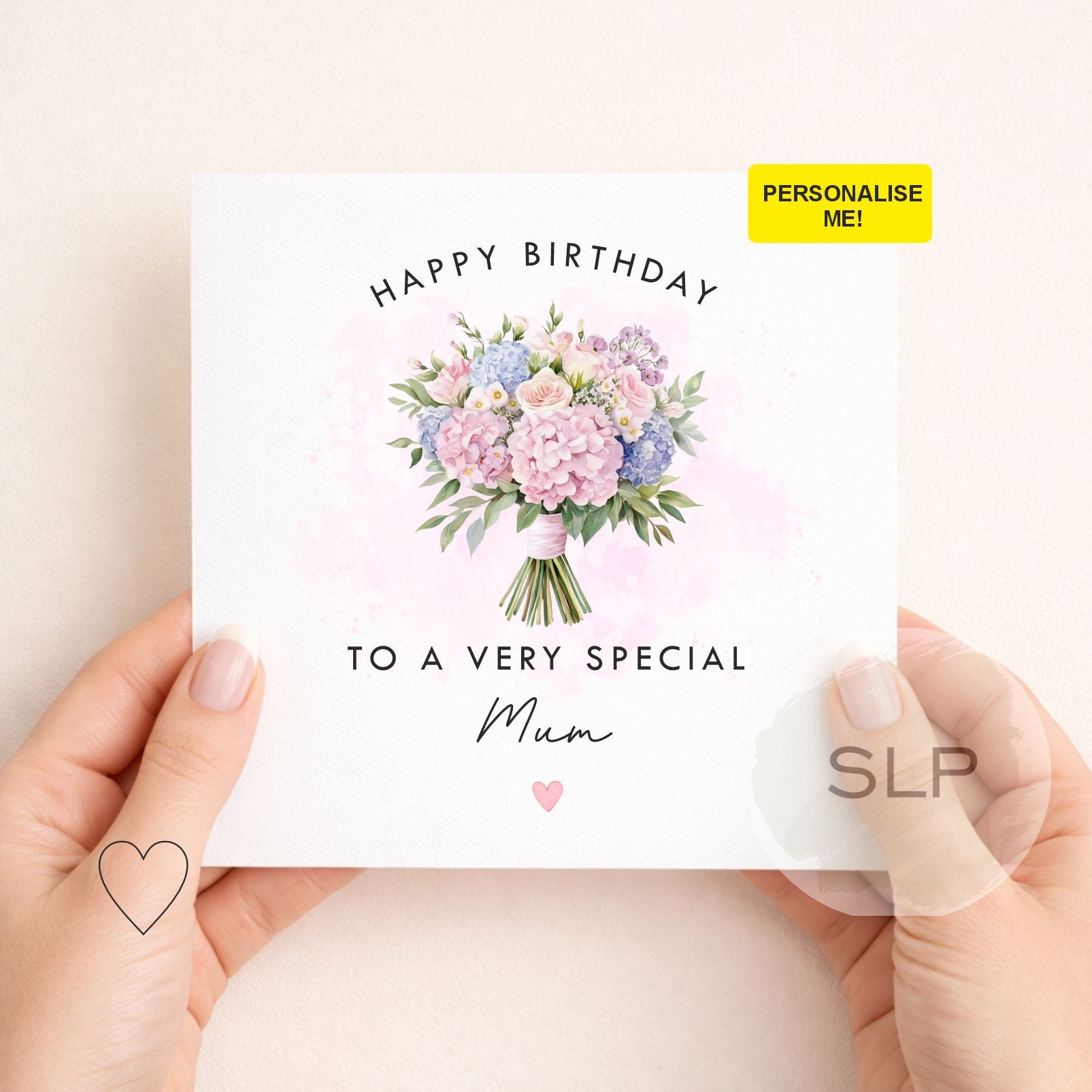 Personalised Floral Birthday Card – Custom Name Birthday Card – Birthday Card for Mum, Wife, Sister, Friend – Elegant Flower Bouquet Card