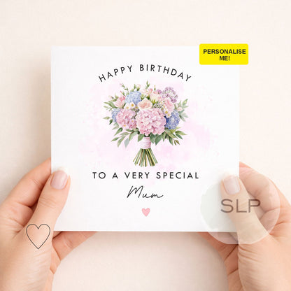Personalised Floral Birthday Card – Custom Name Birthday Card – Birthday Card for Mum, Wife, Sister, Friend – Elegant Flower Bouquet Card