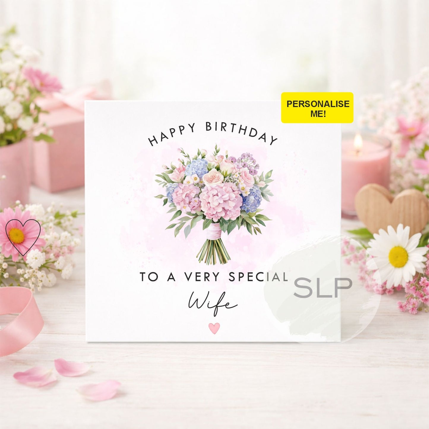 Personalised Floral Birthday Card – Custom Name Birthday Card – Birthday Card for Mum, Wife, Sister, Friend – Elegant Flower Bouquet Card